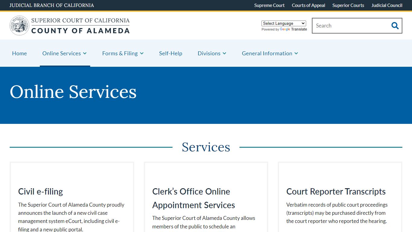 Online Services | Superior Court of California | County of Alameda