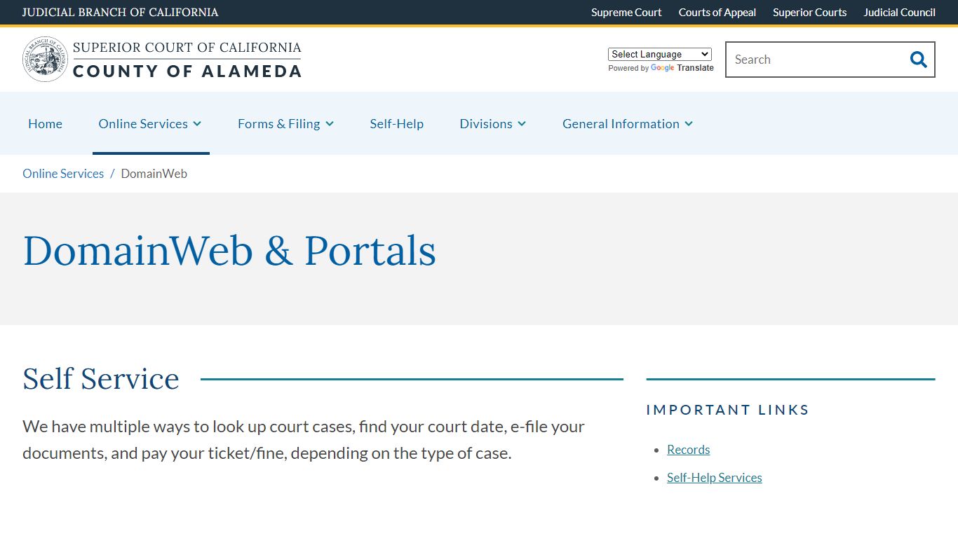 DomainWeb | Superior Court of California | County of Alameda