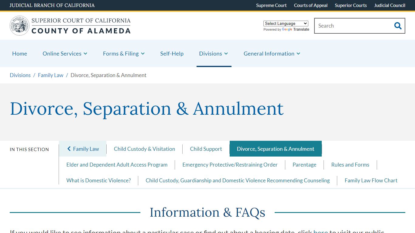 Divorce, Separation & Annulment - Alameda County Superior Court